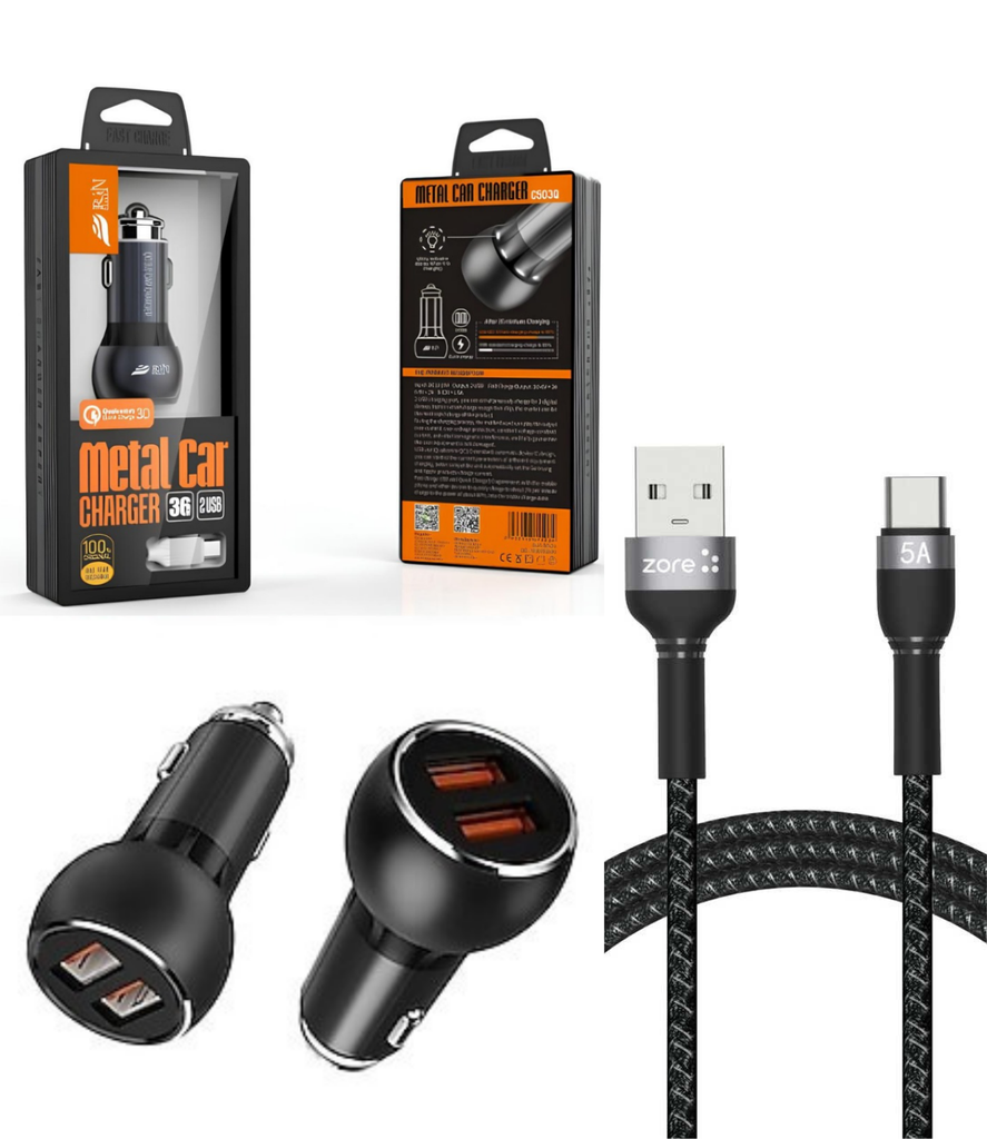 Araç Şarj Cihazı C503Q Type C Hızlı Şarj Özellikli 36 W 2 USB - QC 3.0 Akıllı Metal Şarj Başlığı