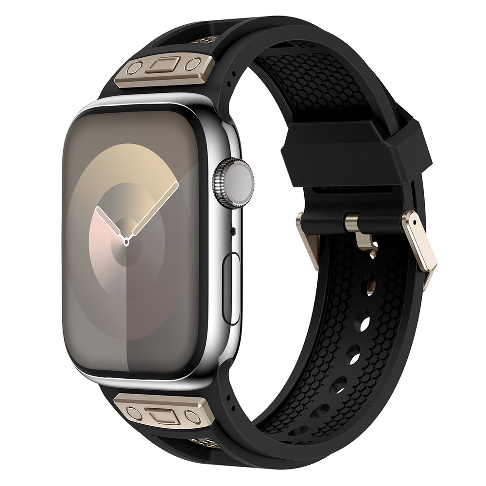 Apple Watch Ultra 49mm Uyumlu Kordon Zore KRD-117 Hava Alabilen Delikli Metal Süslemeli Desenli Silikon Kayış