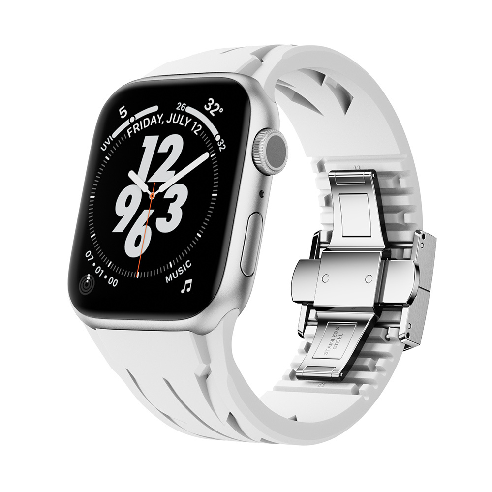 Apple Watch 7 45mm Uyumlu KRD-127 Metal Tokalı Silikon Kordon