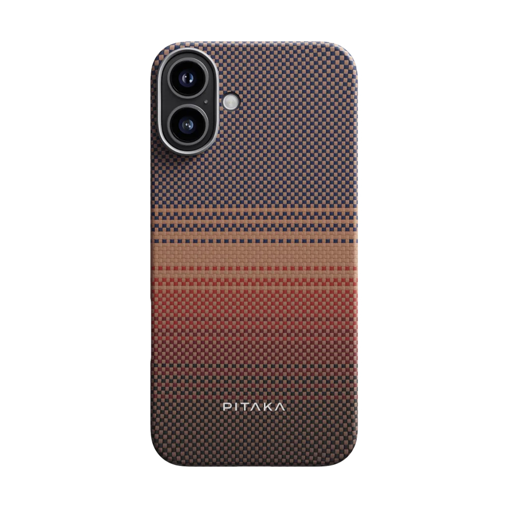 Apple iPhone 16 Uyumlu Kılıf M-safe Şarj Özellikli Aramid Fiber Pitaka Tactile Woven Sunset-Moonrise Serisi Sunset Kapak