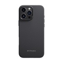 Apple iPhone 16 Pro Max Uyumlu Kılıf M-safe Şarj Özellikli Aramid Fiber Pitaka Military-Grade Classic Serisi Black-Grey Twill Kapak