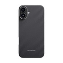Apple iPhone 16 Plus Uyumlu Kılıf M-safe Şarj Özellikli 600D Aramid Fiber Pitaka Ultra-Slim Classic Serisi Black-Grey Twill Kapak