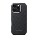 Apple iPhone 16 Pro Max Uyumlu Kılıf M-safe Şarj Özellikli 600D Aramid Fiber Pitaka Ultra-Slim Classic Serisi Black-Grey Twill Kapak