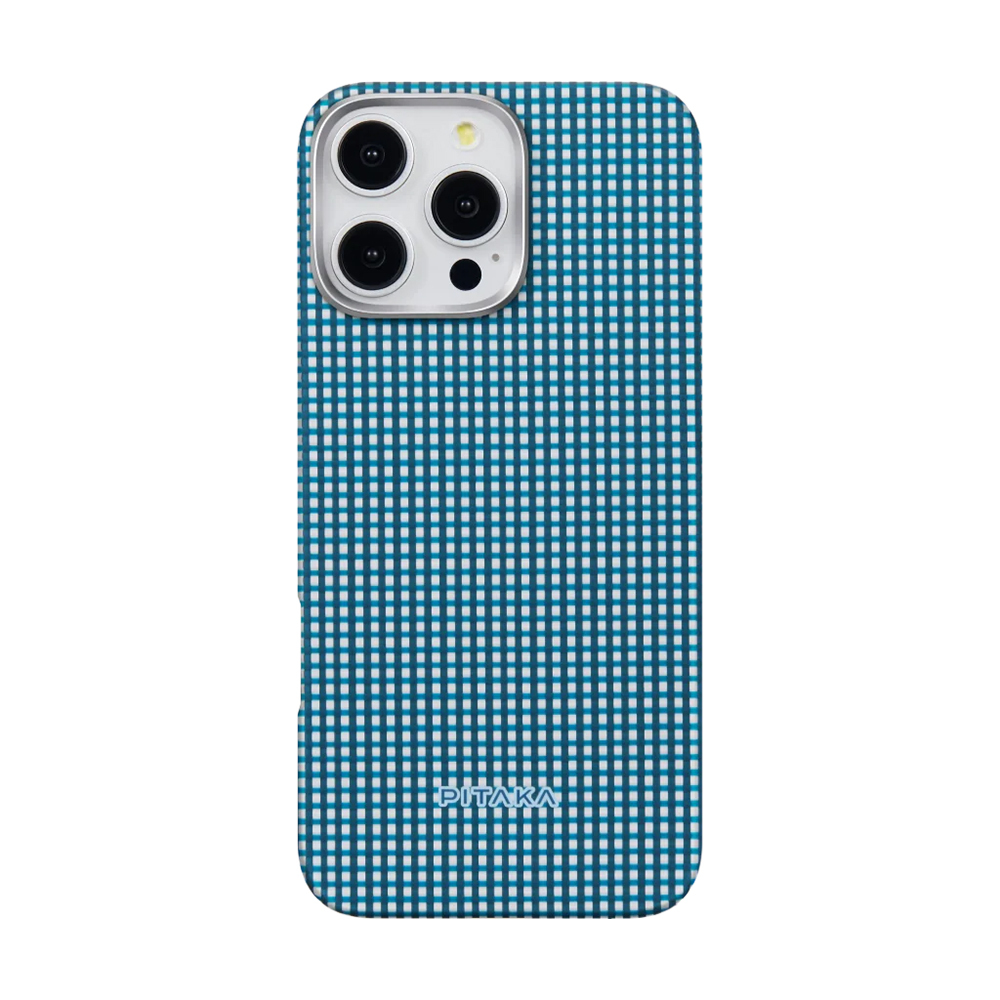 Apple iPhone 16 Pro Uyumlu Kılıf M-safe Şarj Özellikli Aramid Fiber Pitaka Ultra-Slim Classic Serisi Ocean Blue Kapak
