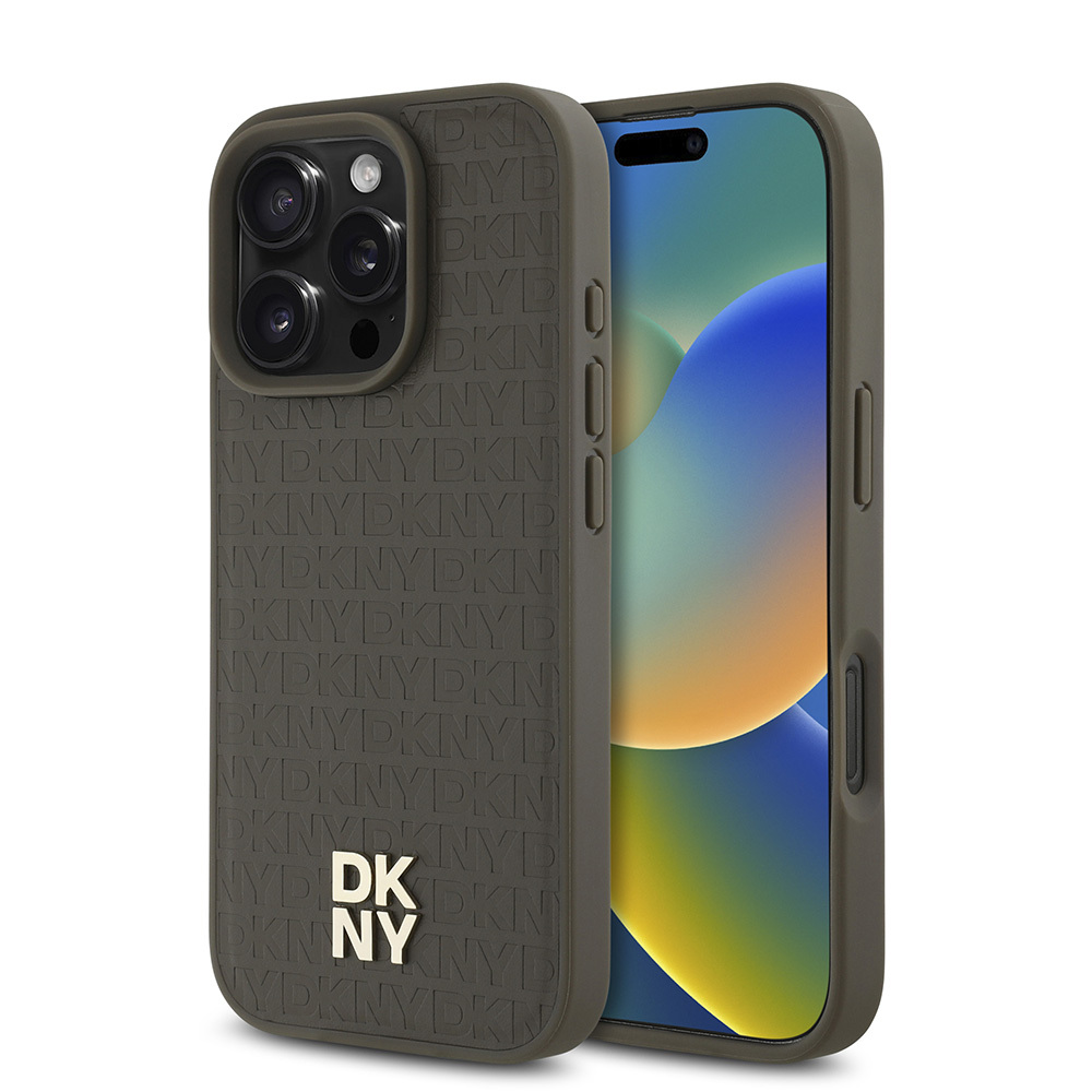 Apple iPhone 16 Pro Max Uyumlu Kılıf DKNY Orjinal Lisanslı M-safe Şarj Özellikli 3D Yazılı Repeat Pattern Kapak