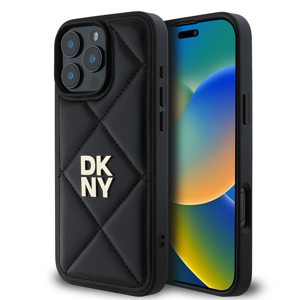 Apple iPhone 16 Pro Uyumlu Kılıf DKNY Orjinal Lisanslı Kapitone Tasarımlı Metal Logolu Deri Kapak