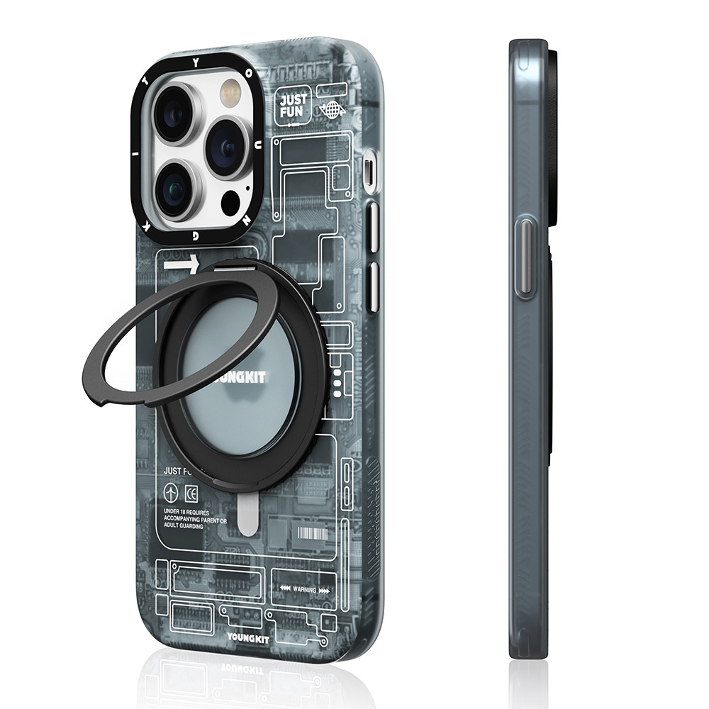 Apple iPhone 14 Pro Max Uyumlu Kılıf M-safe Şarj Özellikli Youngkit 360° Standlı Technology Serisi Kapak