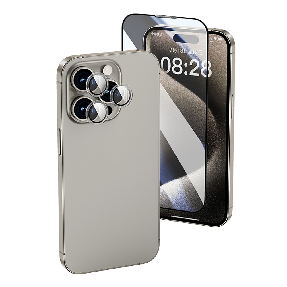 Apple iPhone 16 Pro Max Uyumlu Wiwu Wi-IP002 2in1 Temperli Cam Ahize Toz Önleyici Ekran Koruyucu ve Kamera Lens Koruyucu Set