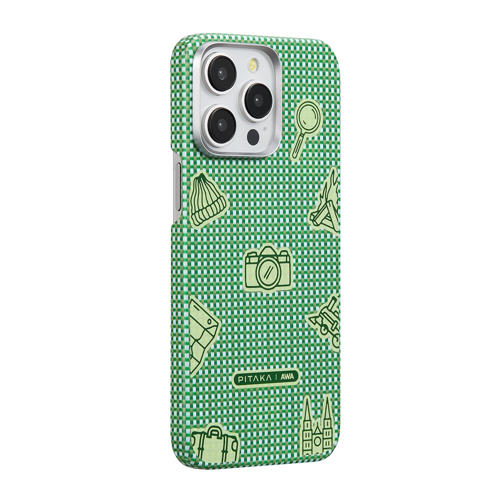 Apple iPhone 15 Pro Uyumlu Kılıf M-safe Şarj Özellikli Awa Tasarımlı 1500D Aramid Fiber Pitaka Ultra-Slim Classic Serisi Forest Kapak