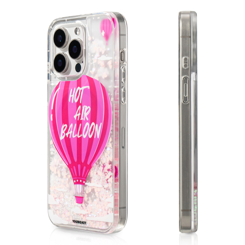 Apple iPhone 16 Pro Uyumlu Kılıf M-safe Şarj Özellikli Parlak Kumlu Sıvılı Youngkit Pink Dream Quicksand Serisi Kapak