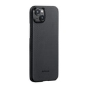 Apple iPhone 15 Plus Uyumlu Kılıf M-safe Şarj Özellikli 600D Aramid Fiber Pitaka Ultra-Slim Classic Serisi Black-Grey Twill Kapak