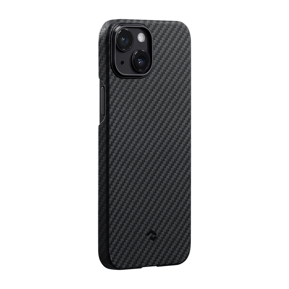Apple iPhone 14 Uyumlu Kılıf M-safe Şarj Özellikli 1500D Aramid Fiber Pitaka Ultra-Slim Classic Serisi Black-Grey Twill Kapak