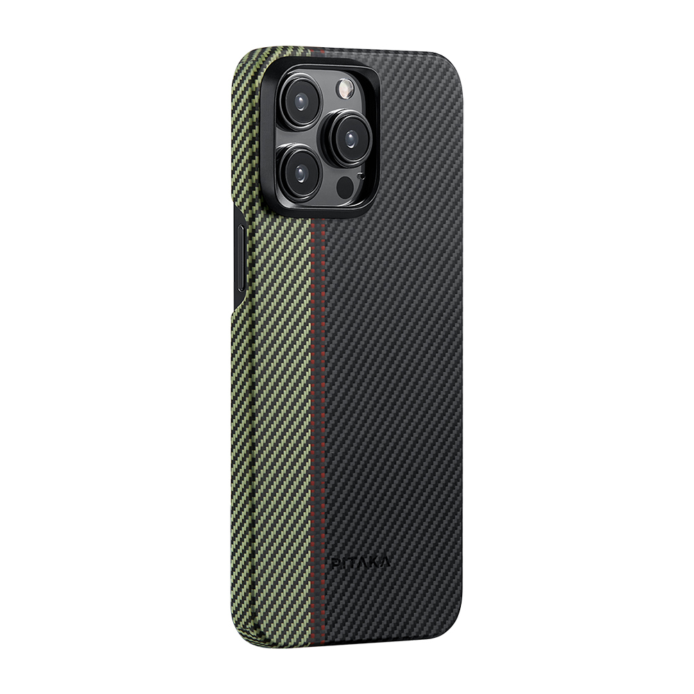 Apple iPhone 15 Pro Max Uyumlu Kılıf M-safe Şarj Özellikli 600D Aramid Fiber Pitaka Tactile Woven Orchestra Serisi Overture Kapak