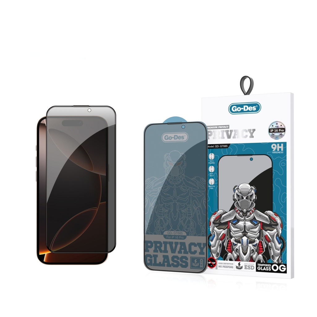 Apple iPhone 16 Pro Uyumlu Go Des 9D Full Cover Privacy Temperli Cam Ekran Koruyucu