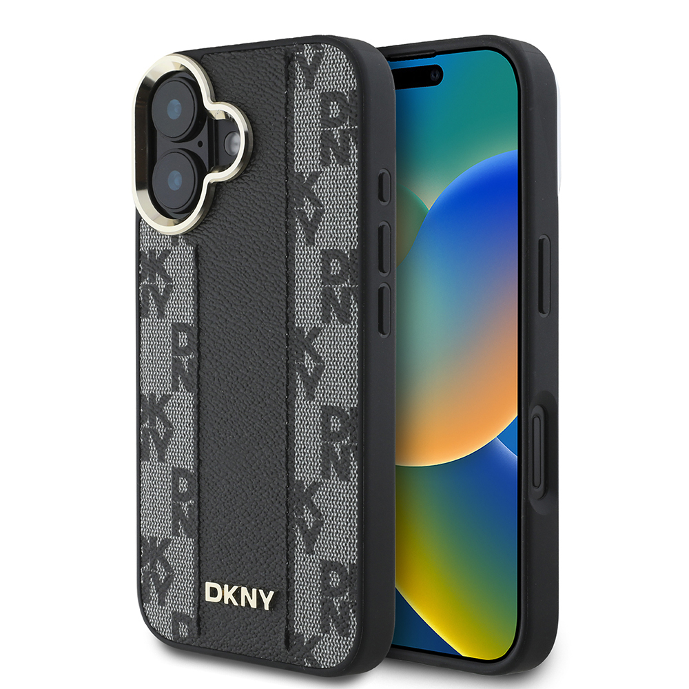 Apple iPhone 16 Plus Uyumlu Kılıf DKNY Orjinal Lisanslı M-safe Şarj Özellikli 3D Yazılı Checkered Pattern Kapak