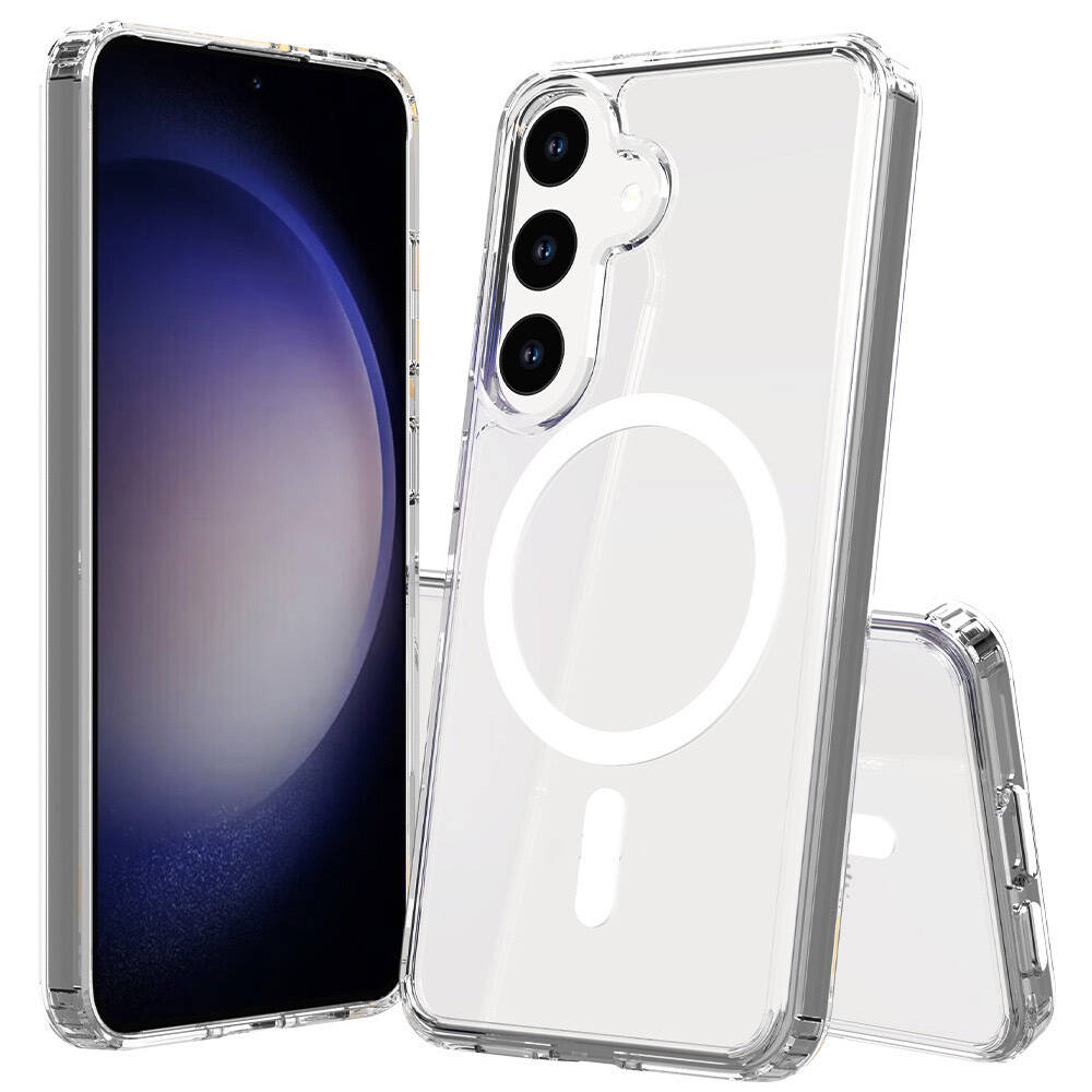 Samsung Galaxy S25 Uyumlu Kılıf M-safe Şarj Özellikli Şeffaf Sert PC Zore Embos Kapak