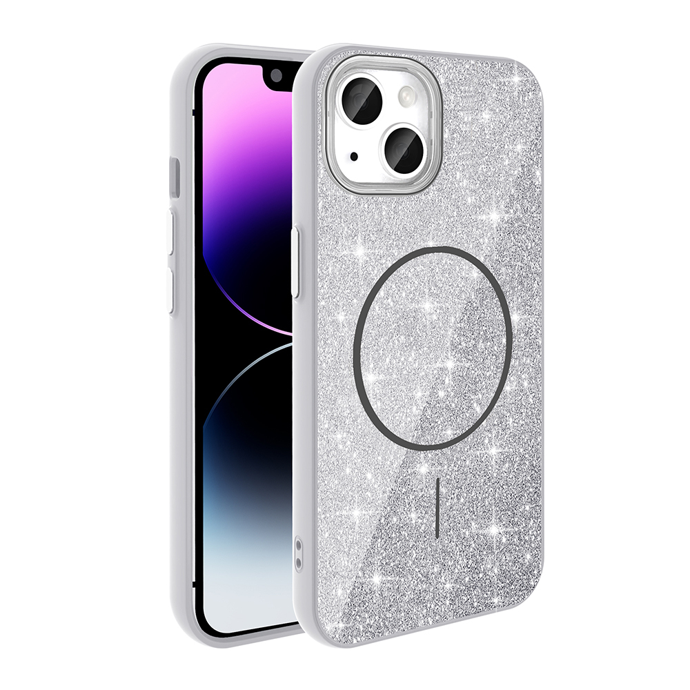 Apple iPhone 11 Uyumlu Kılıf M-safe Şarj Özellikli Parlayan Simli Zore Okso Kapak