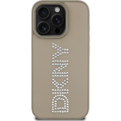 Apple iPhone 16 Pro Max Uyumlu Kılıf DKNY Orjinal Lisanslı Taşlı DKNY Yazılı Metalik Rhinestones PU Deri Kapak
