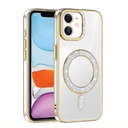 Apple iPhone 12 Uyumlu Kılıf Pırlanta Taş Tasarımlı M-safe Şarj Özellikli Zore Karetta Silikon Kapak