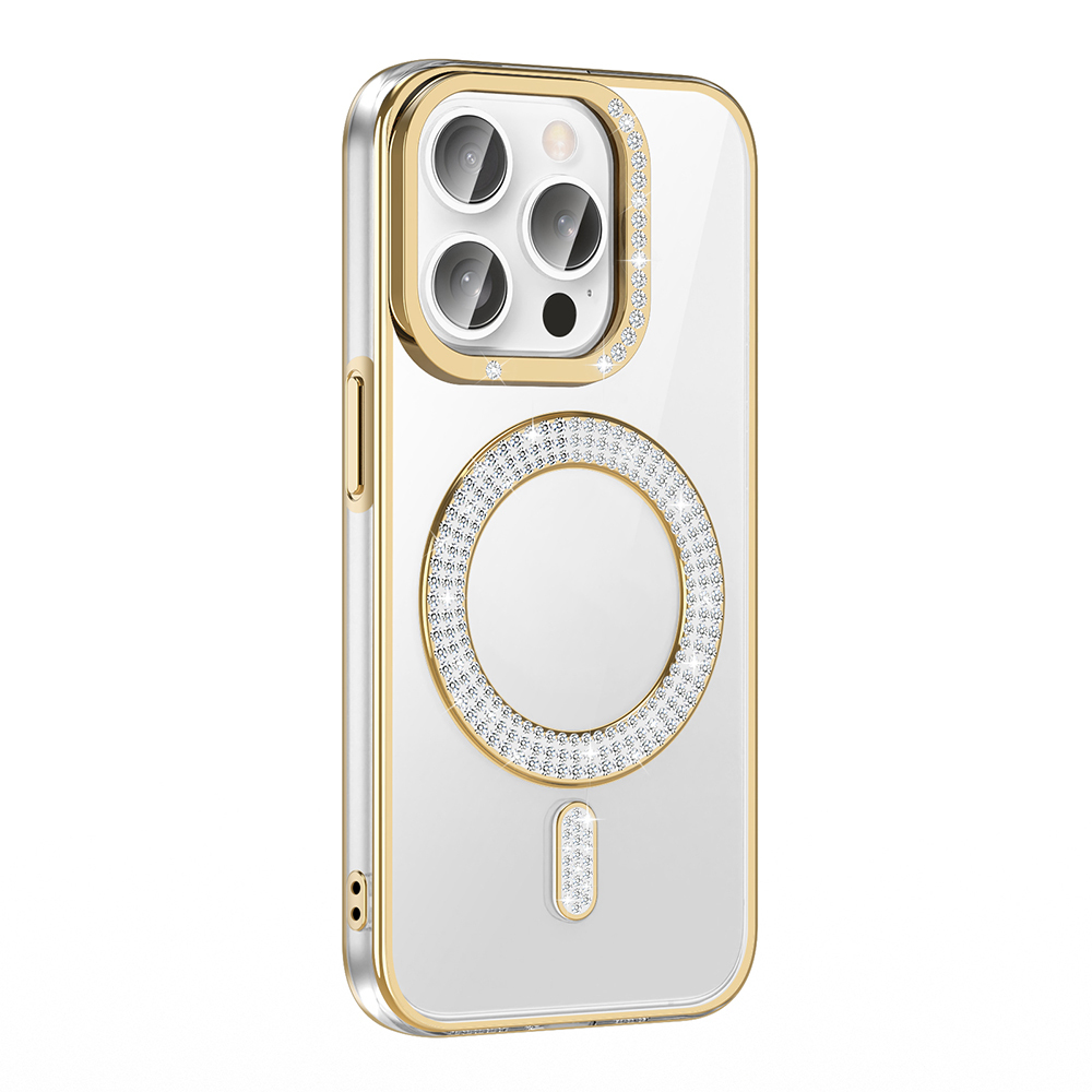 Apple iPhone 14 Pro Max Uyumlu Kılıf Pırlanta Taş Tasarımlı M-safe Şarj Özellikli Zore Karetta Silikon Kapak