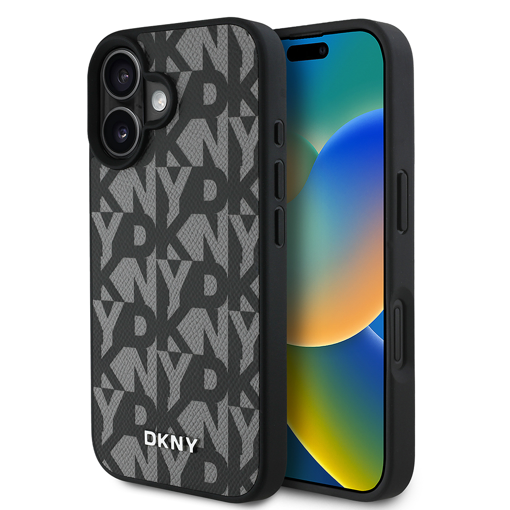 Apple iPhone 16 Uyumlu Kılıf DKNY Orjinal Lisanslı M-safe Şarj Özellikli 3D Yazılı Grid Pattern Kapak