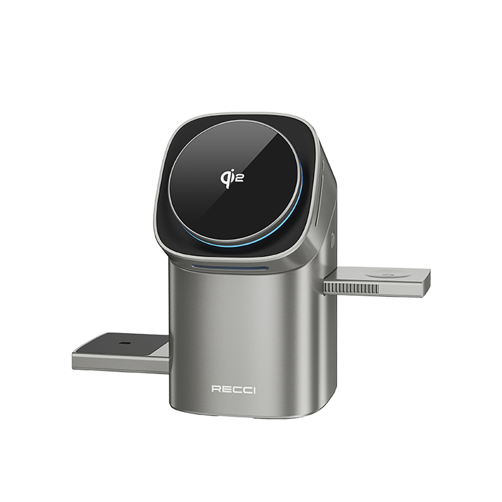 Recci RW05 Qi2 Şarj Teknolojili Ambiyans Işıklı Telefon&Akıllı Saat&Kulaklık 15W 3in1 Kablosuz Şarj Standı