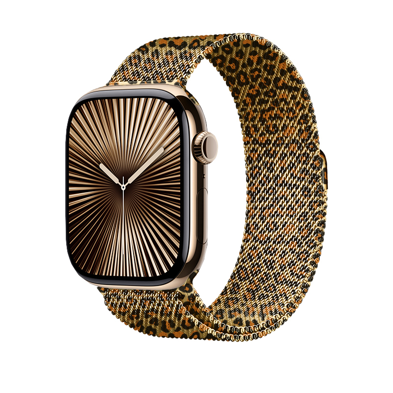 Apple Watch 44mm Uyumlu Zore KRD-01 Leopar Desenli Metal Kordon