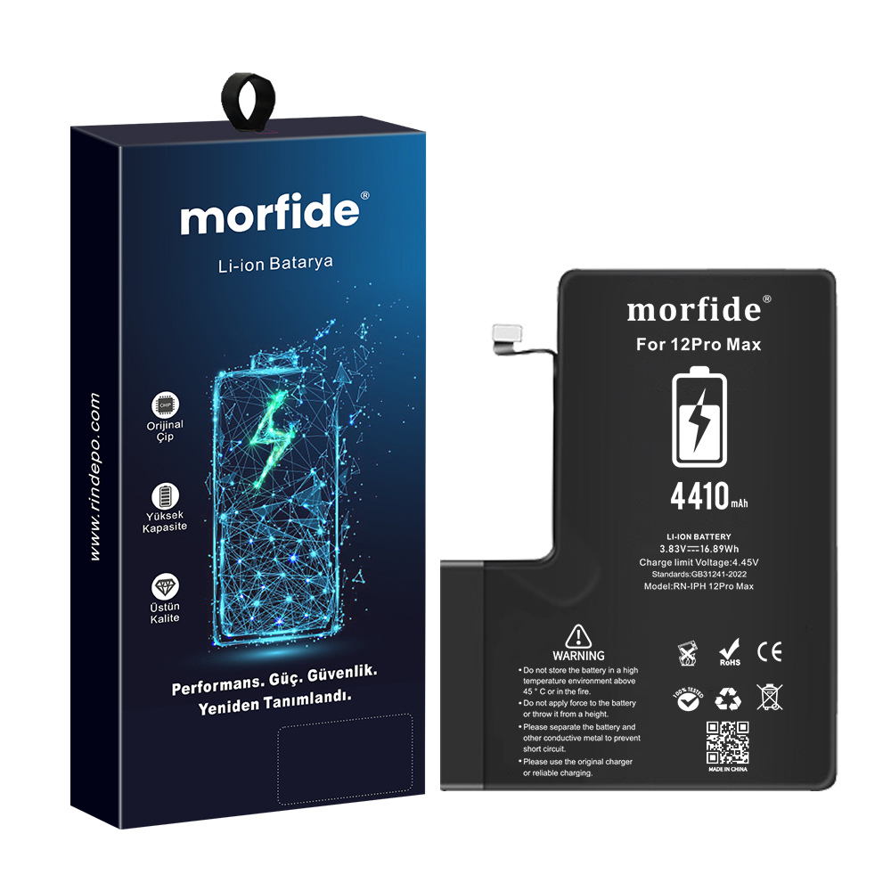 Apple iPhone 12 Pro Max Uyumlu 4410mAh Yüksek Kapasiteli Batarya - Gelişmiş Akıllı Chip - Pil Sağlığı Destekli - Morfide M-Max