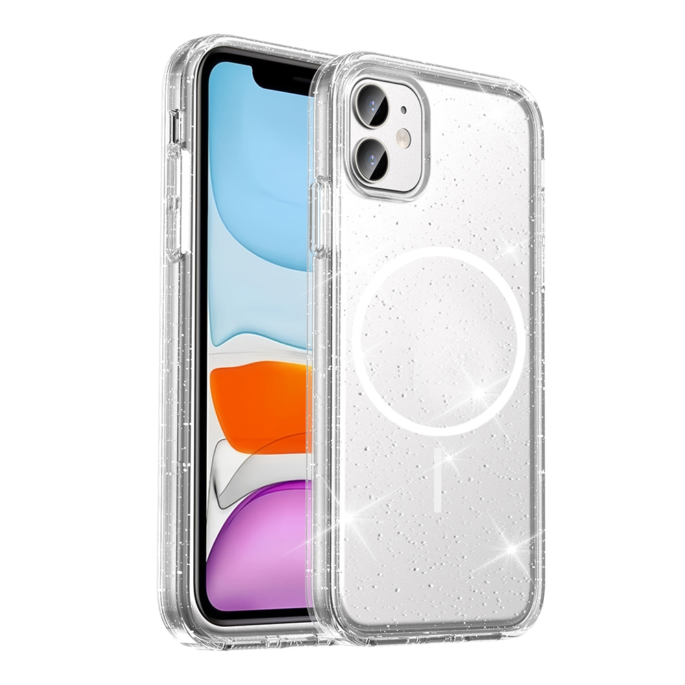 Apple iPhone 11 Uyumlu Kılıf M-safe Şarj Özellikli Parlayan Simli Saydam Renkli Zore Maris Kapak