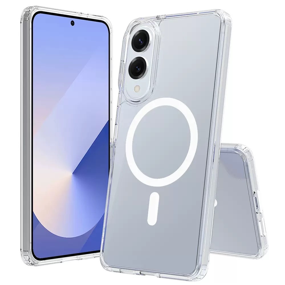 Samsung Galaxy S25 Edge Uyumlu Kılıf M-safe Şarj Özellikli Şeffaf Sert PC Zore Embos Kapak