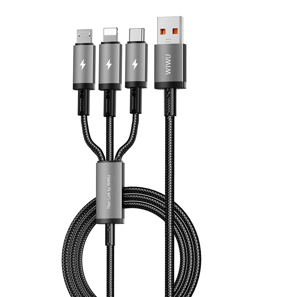 Wiwu Wi-C059 Titanlink Serisi 3in1 USB-A to Lightning – Type-C – Micro Örgülü Şarj ve Data Kablosu 66W 1.2m