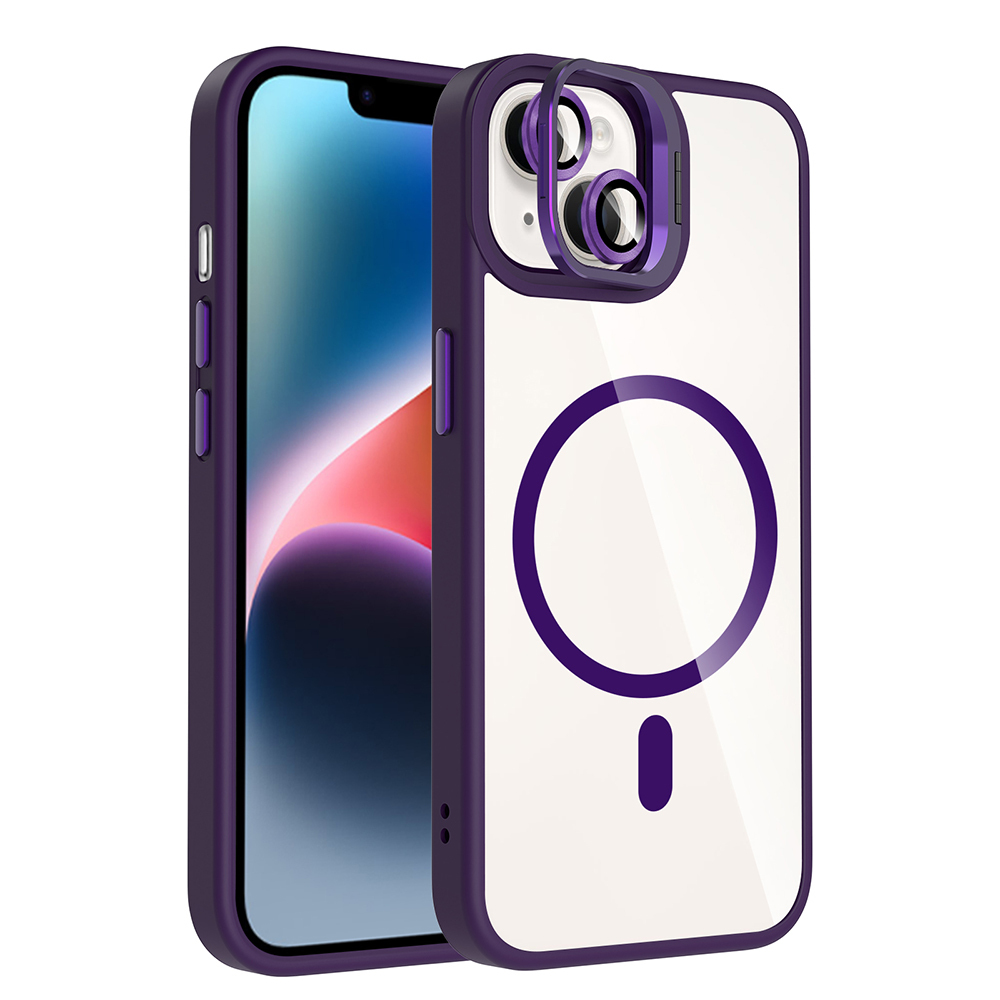 Apple iPhone 13 Uyumlu Kılıf Standlı ve Kamera Lens Hediyeli M-Safe Şarj Özellikli Zore Etro Kapak