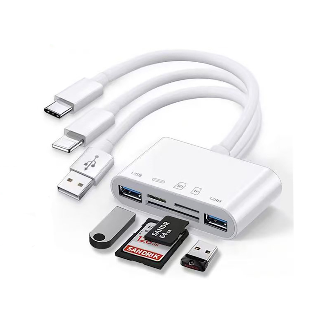 Zore All Round 5in1 Type-C & Lightning & USB Çıkışlı OTG Hafıza Kart Okuyucu