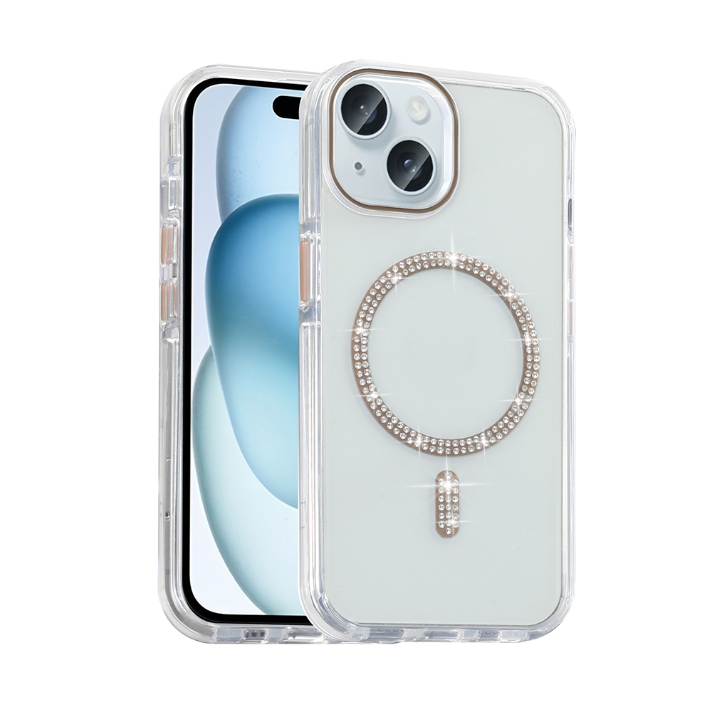 Apple iPhone 15 Uyumlu Kılıf Taşlı Tasarım M-safe Şarj Özellikli Zore Koment Silikon Kapak