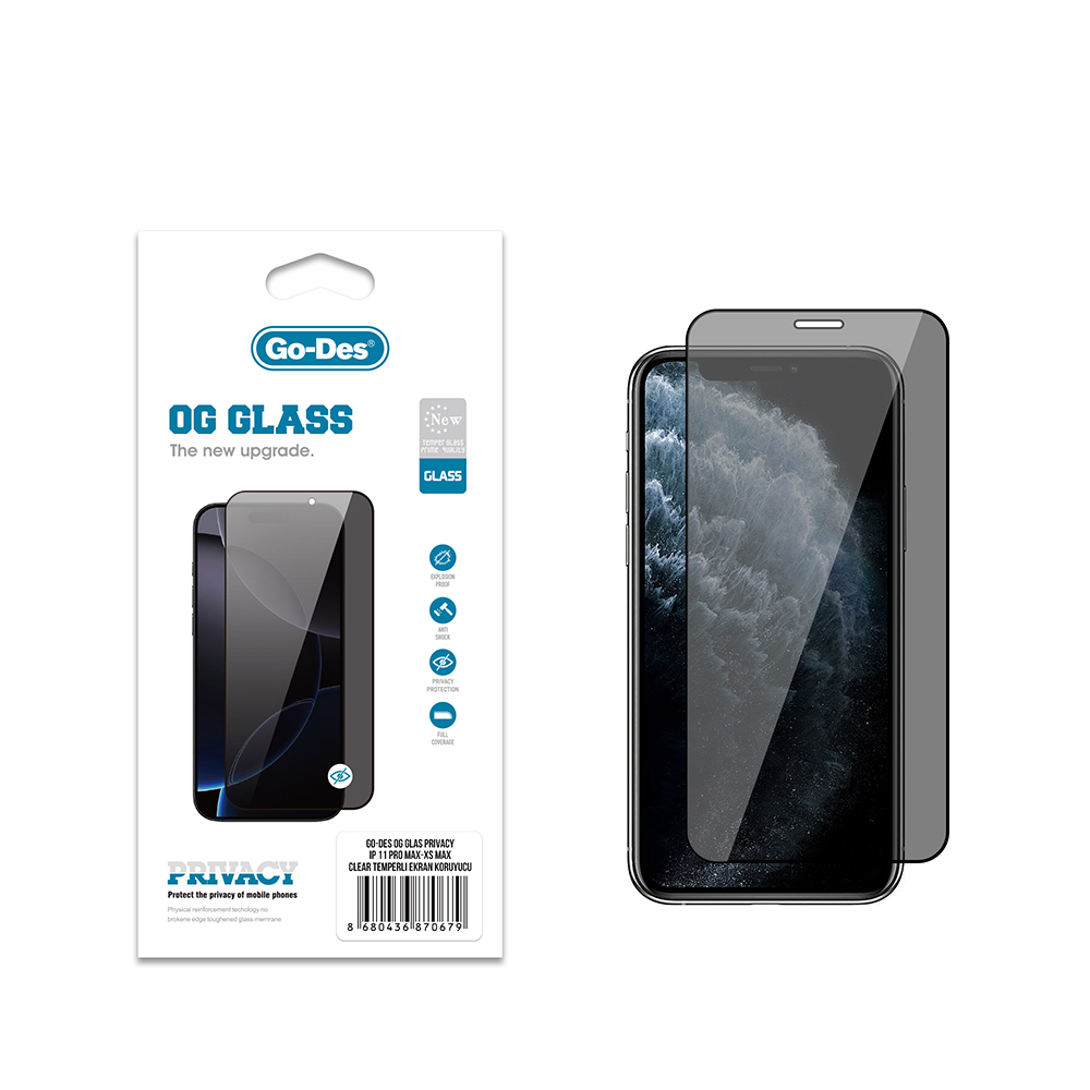 Apple iPhone 11 Pro Max Uyumlu Go Des OG Glass Privacy Antistatik Temperli Cam Ekran Koruyucu