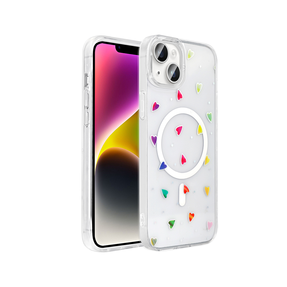 Apple iPhone 13 Uyumlu Kılıf M-Safe Şarj Özellikli Şeffaf Zore Folk Sert Kapak