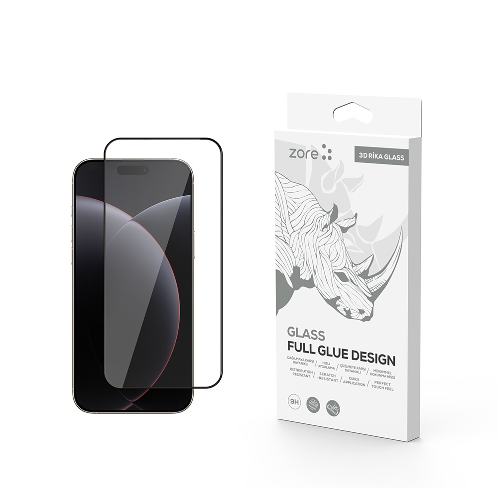 Apple iPhone 17 Pro Uyumlu Zore Rika Premium Temperli Cam Ekran Koruyucu