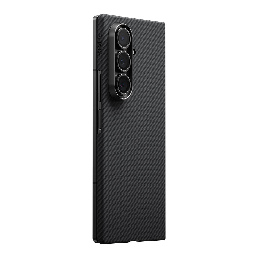 Samsung Galaxy Z Fold 7 Uyumlu Kılıf M-safe Şarj Özellikli 600D Aramid Fiber Pitaka Ultra-Slim Classic Serisi Black-Grey Twill Kapak