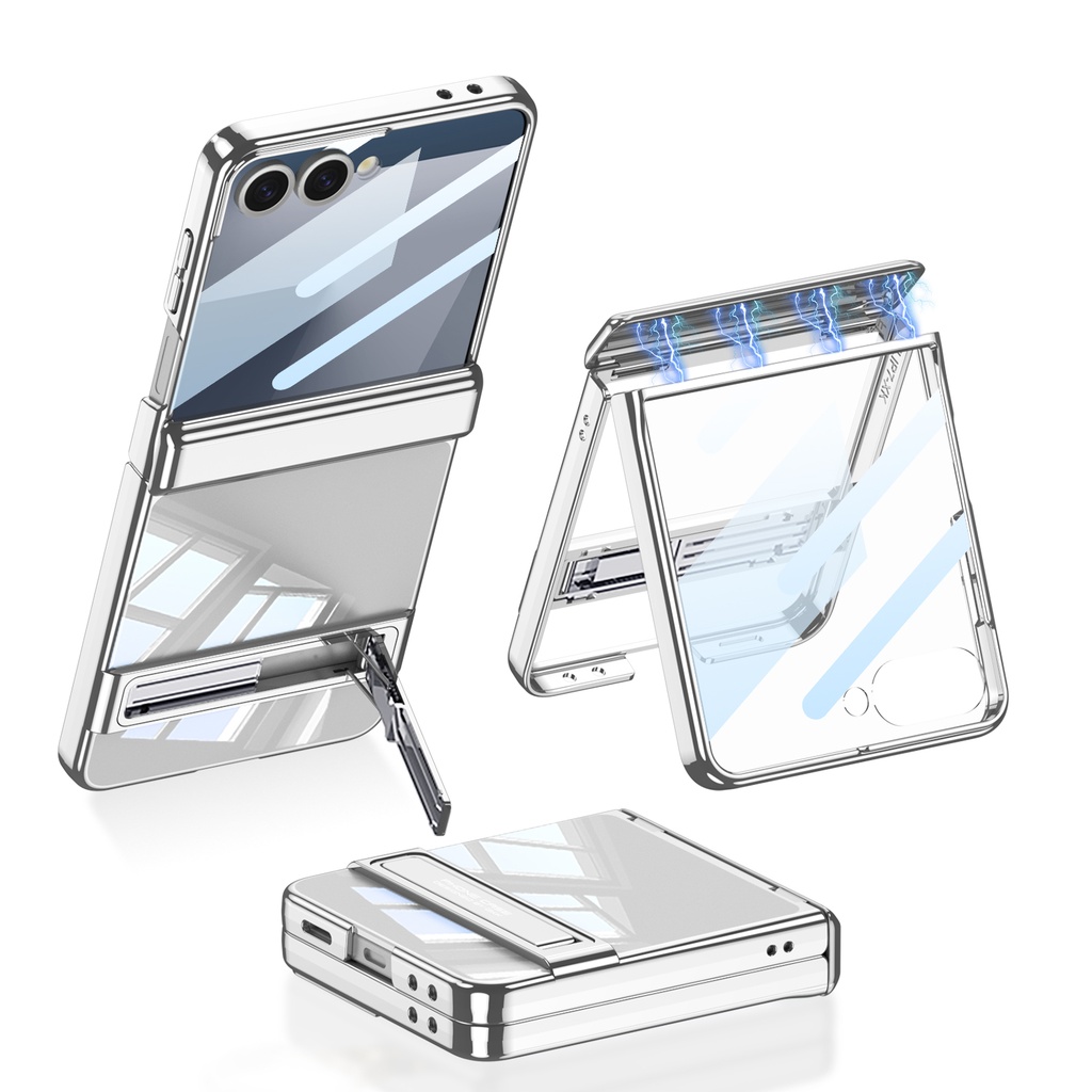 Samsung Galaxy Z Flip Uyumlu 7 Kılıf Kamera Korumalı Şeffaf Tasarımlı Zore Lego Standlı Kapak