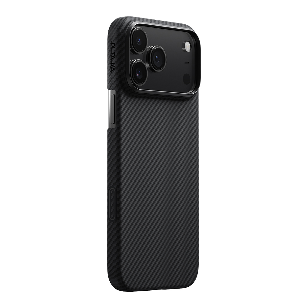 Apple iPhone 17 Pro Max Uyumlu Kılıf M-safe Şarj Özellikli 1500D Aramid Fiber Pitaka Ultra-Slim Classic Serisi Black-Grey Twill Kapak