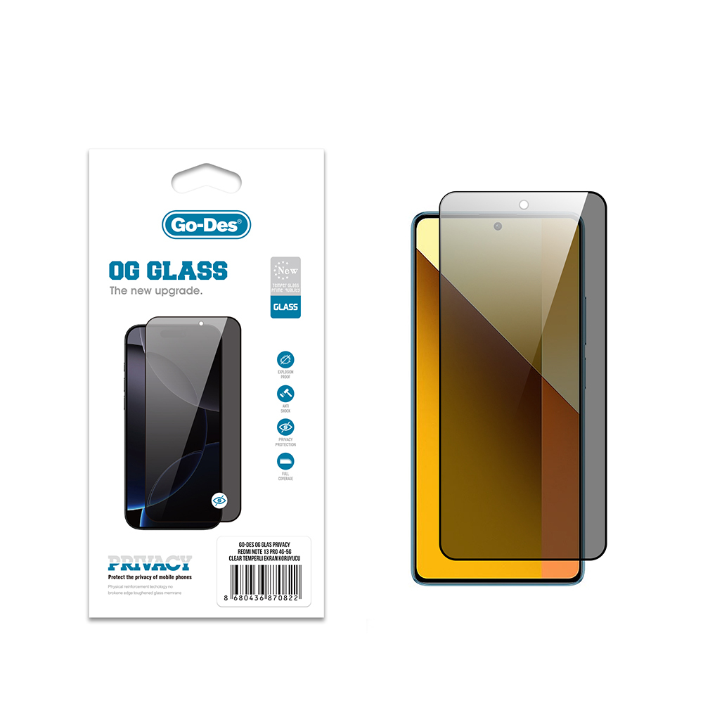 Xiaomi Redmi Note 13 Pro 5G Uyumlu Go Des OG Glass Privacy Antistatik Temperli Cam Ekran Koruyucu
