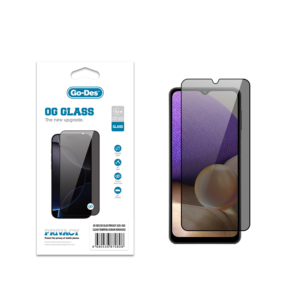 Samsung Galaxy A35 Uyumlu Go Des OG Glass Privacy Antistatik Temperli Cam Ekran Koruyucu