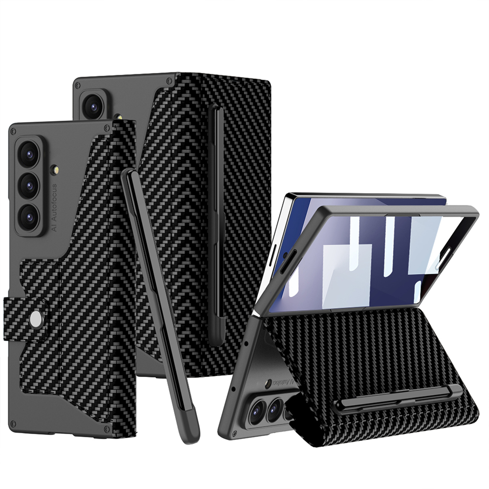Samsung Galaxy Z Fold 7 Uyumlu Kılıf Kamera Korumalı Karbon Tasarımlı Zore Kıpta Kalem Bölmeli Fest Kapak