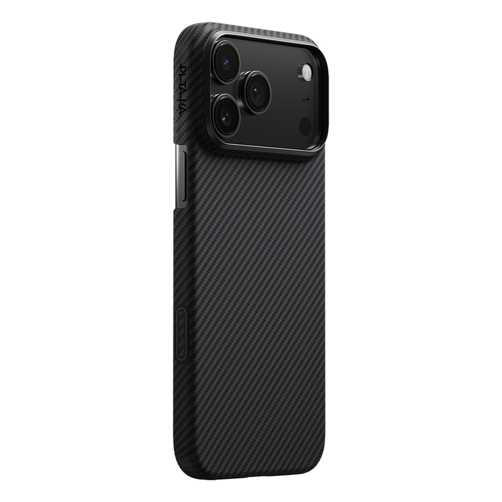 Apple iPhone 17 Pro Uyumlu Kılıf M-safe Şarj Özellikli 1500D Aramid Fiber Pitaka Ultra-Slim Classic Serisi Black-Grey Twill Kapak