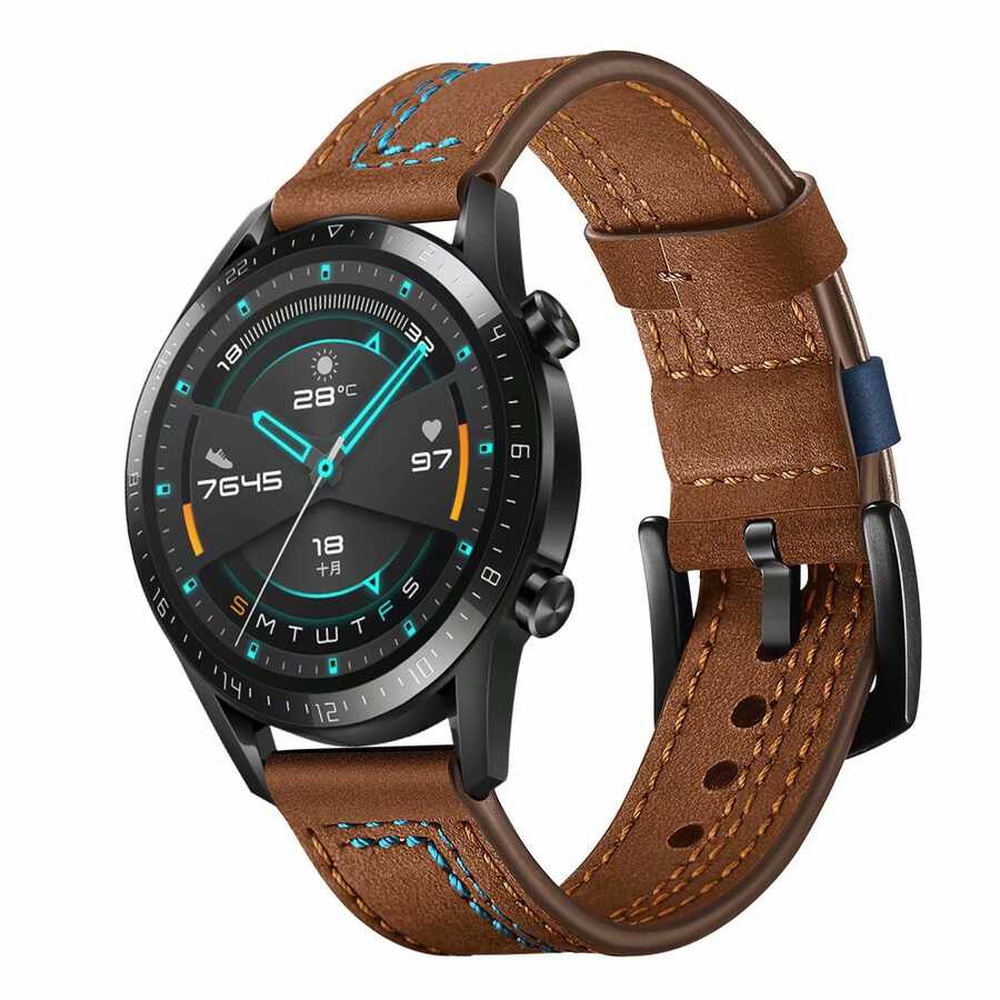 ​​Samsung Galaxy Watch 46mm (22mm) Uyumlu Kordon Deri Dikişli Luxury KRD-19 Kayış