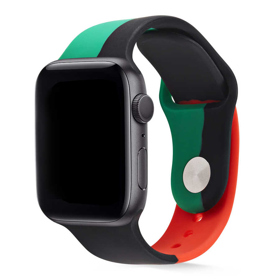 Apple Watch 40mm Uyumlu Kordon Silikon Lansman Africa Renkli KRD-39 Strap Kayış
