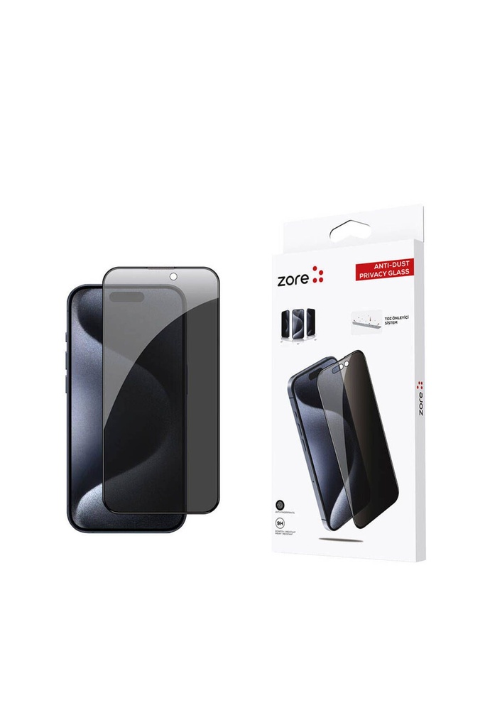 Apple iPhone 15 Pro Max Uyumlu Zore Anti-Dust Privacy Temperli Ekran Koruyucu