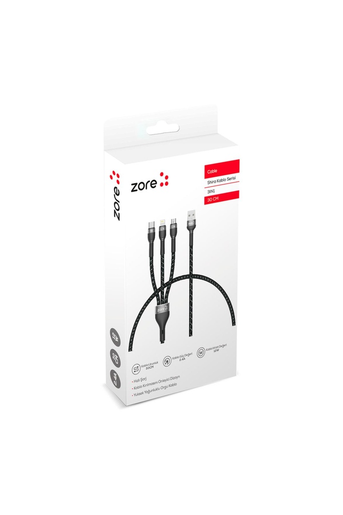 ​Zore Shira Serisi 3in1 USB Kablo 30cm