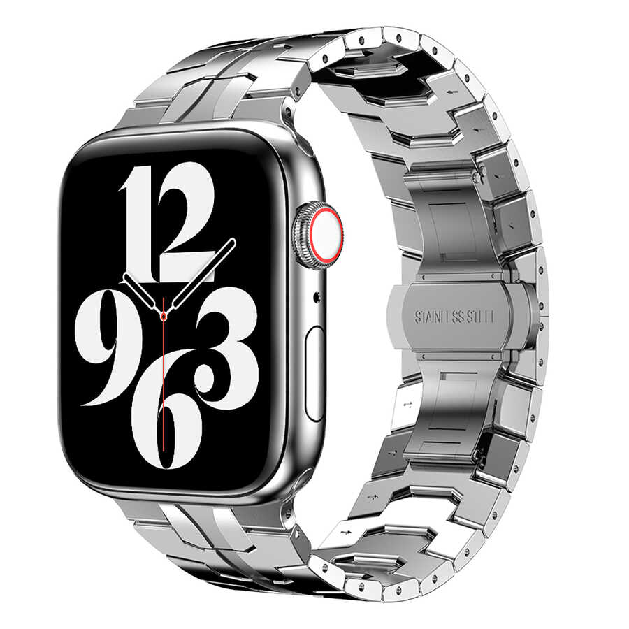 ​​​Apple Watch 44mm Uyumlu Kordon Paslanmaz Çelik Luxury Zore KRD-63 Metal Kayış