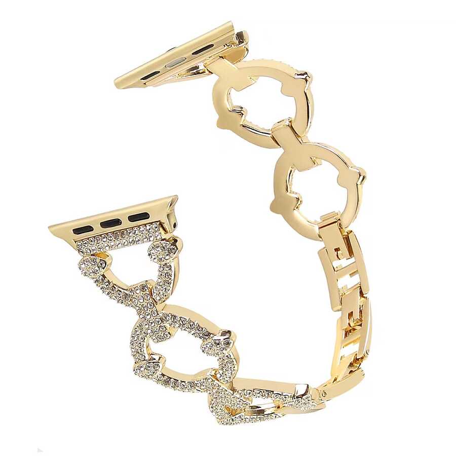 ​​​Apple Watch 42mm Uyumlu Kordon Paslanmaz Metal Luxury Taşlı Tasarım KRD-57 Kayış